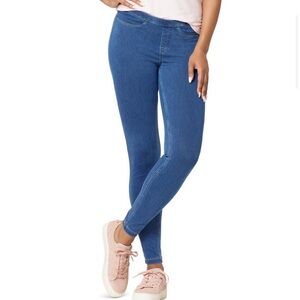 HUE classic stretch denim jean leggings, cotton & spandex, size L.